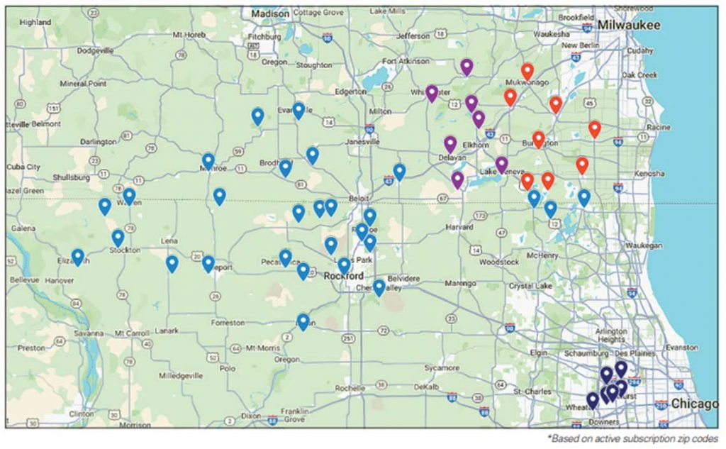 service-map Southern Lakes Newspapers and Rock Valley Publishing Advertising Footprint